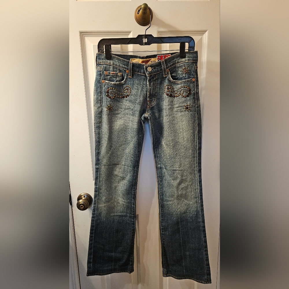7 For All Mankind Y2K 2000's Great China Wall Embellished Flare Jeans Size 27